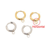 10pcs SS Huggie Earring Hooks w/ Loop Round Ear Post & Open Jump Ring