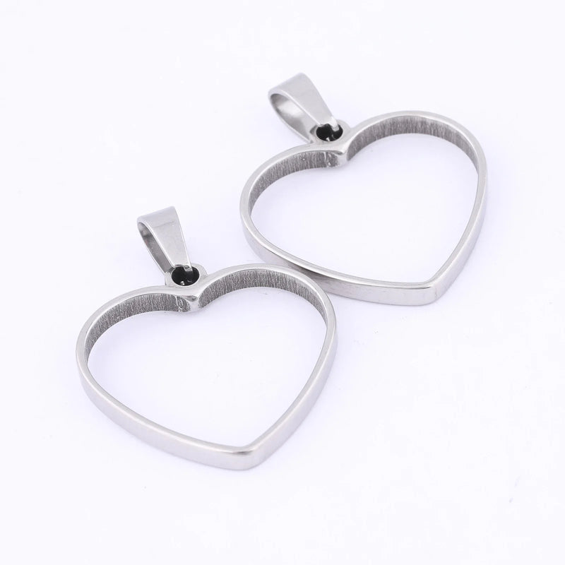 10pcs Stainless Steel Heart Bezel Charms for Resin Necklace Making