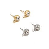 10pcs Stainless Steel Stud Earring Components with Clear Crystal Round Posts