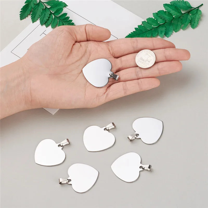 10pcs Heart Blank Stamping Tag Pendants DIY Jewelry Making