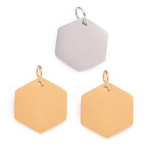10pcs Stainless Steel Hexagon Tag Charms 15x15.5mm For Jewelry Making