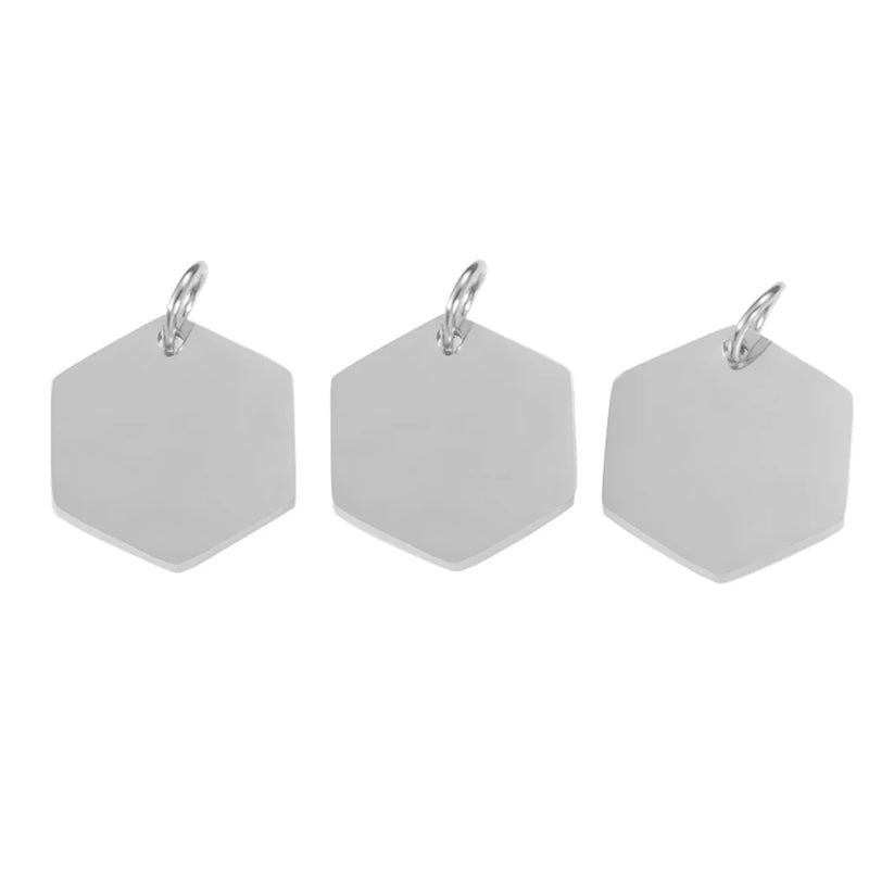 10pcs Stainless Steel Hexagon Tag Charms 15x15.5mm For Jewelry Making