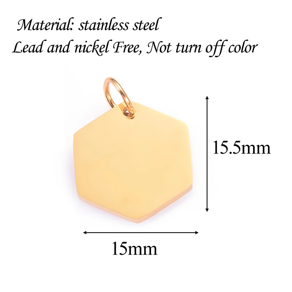 10pcs Stainless Steel Hexagon Tag Charms 15x15.5mm For Jewelry Making