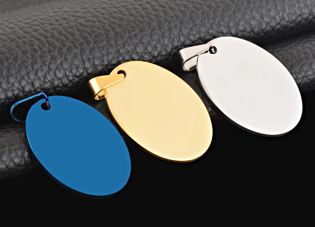 10pcs Stainless Steel Oval Blank Engrave Metal Stamping Oval Tag Charm Pendants