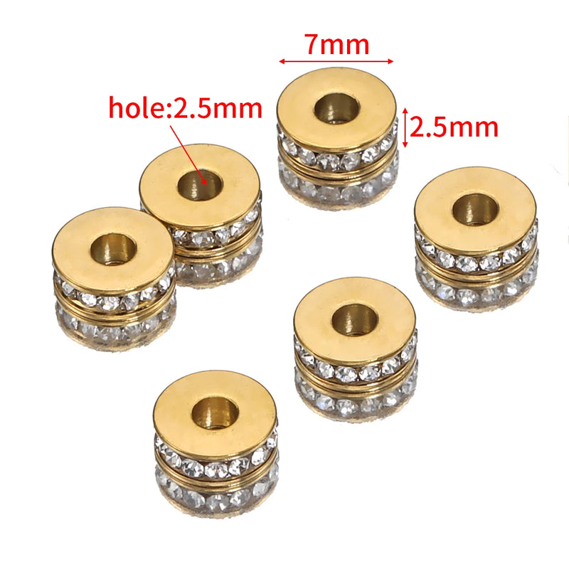 10pcs Stainless Steel Rhinestone Beads 7mm Crystal Rondelle Spacer