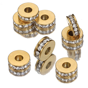 10pcs Stainless Steel Rhinestone Beads 7mm Crystal Rondelle Spacer