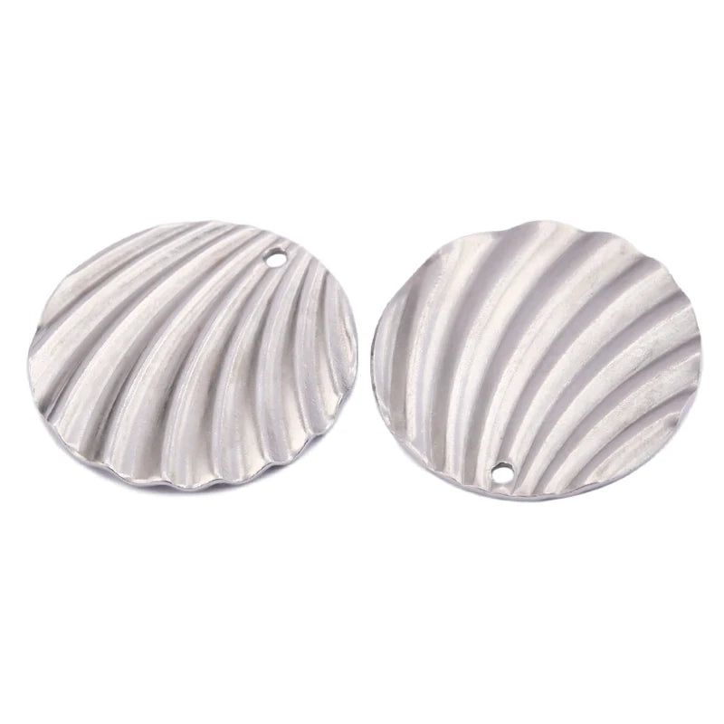 10pcs Stainless Steel Round Disc Scallop Earrings Charms Pendants Tags Coin
