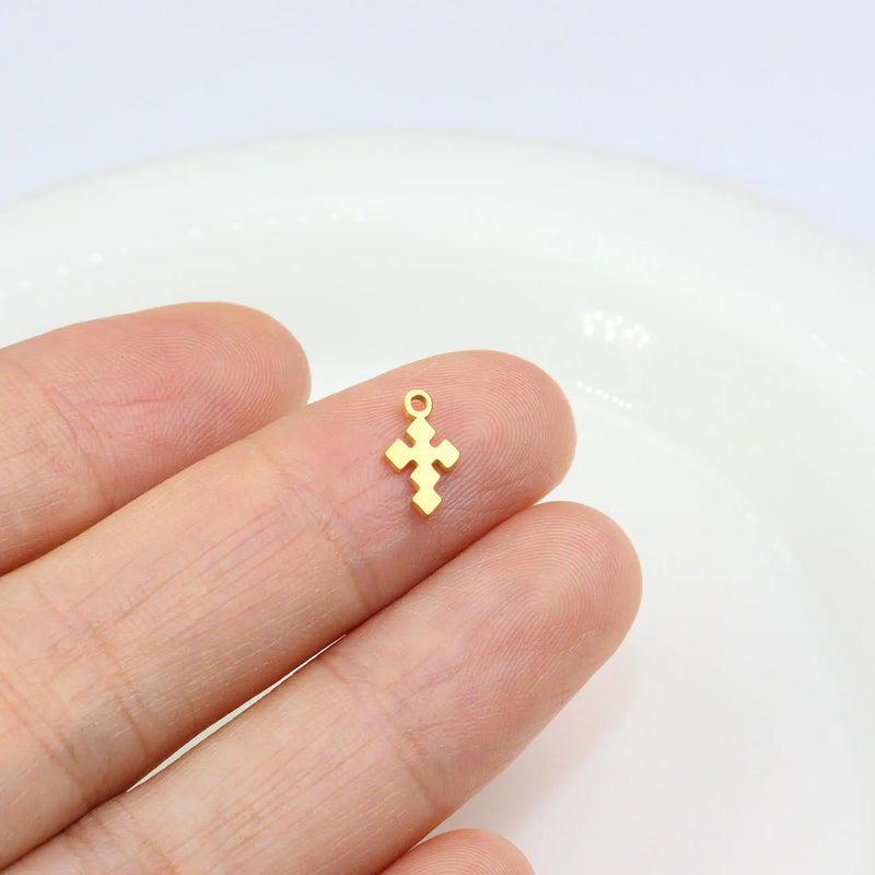 10pcs Stainless Steel Mini Cross Charms Pendant DIY Jewelry Accessory