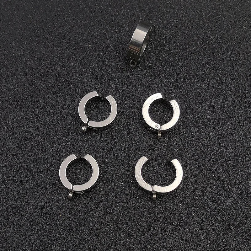 10pcs Stainless Steel Wide 4mm Hoop Earrings Cuff Ear Clip On Men Women