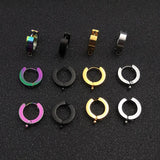 10pcs Stainless Steel Wide 4mm Hoop Earrings Cuff Ear Clip On Men Women