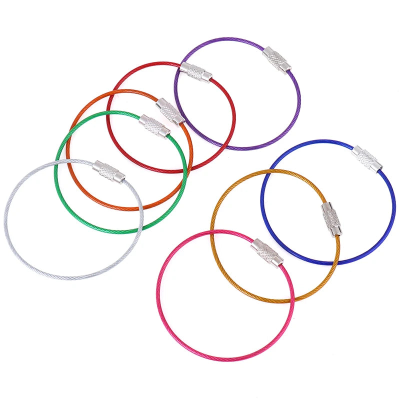 10pcs Stainless Steel Wire Keychain Ring Keyring Circle Rope Cable Loop