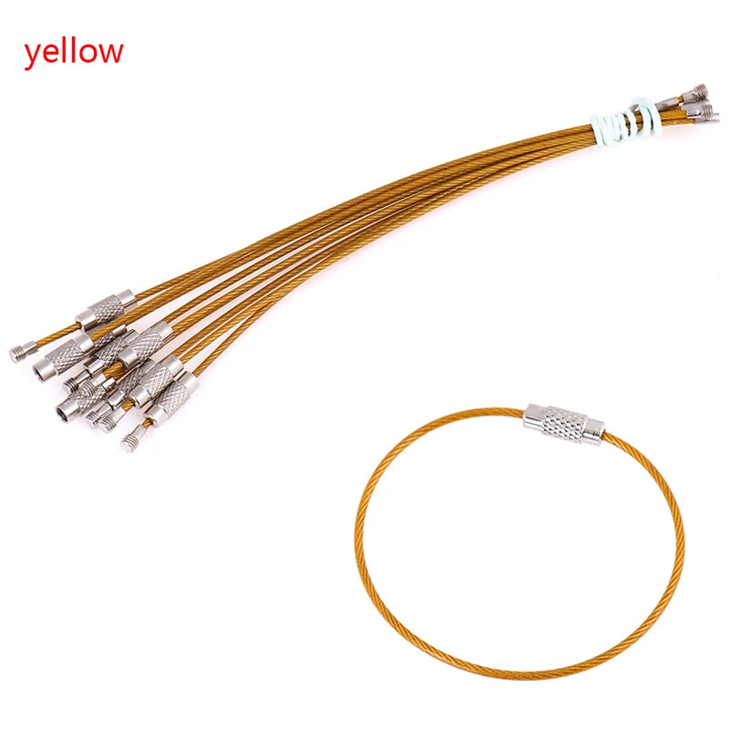 10pcs Stainless Steel Wire Keychain Ring Keyring Circle Rope Cable Loop