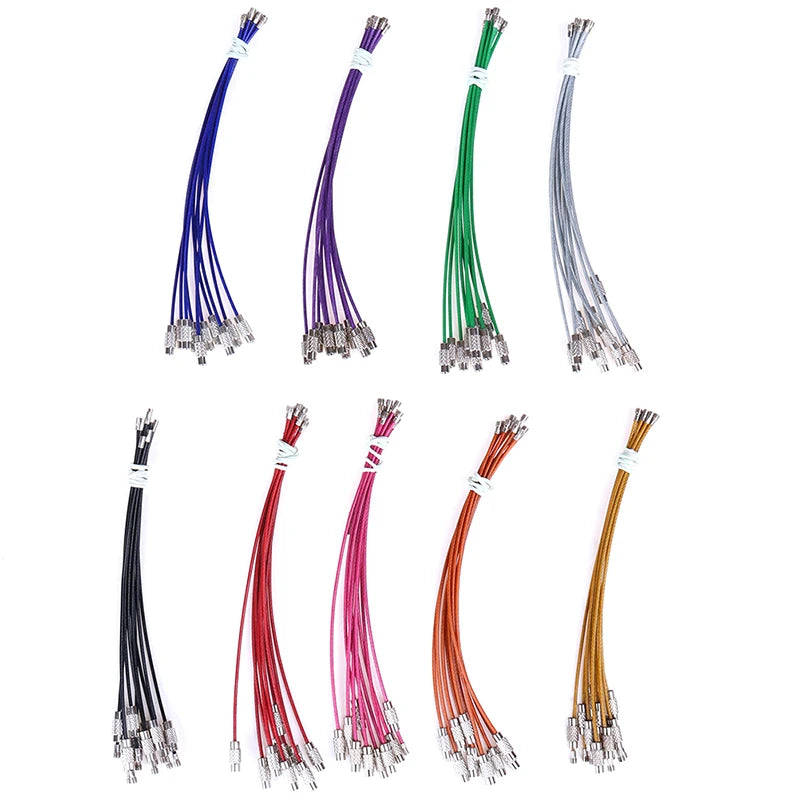 10pcs Stainless Steel Wire Keychain Ring Keyring Circle Rope Cable Loop