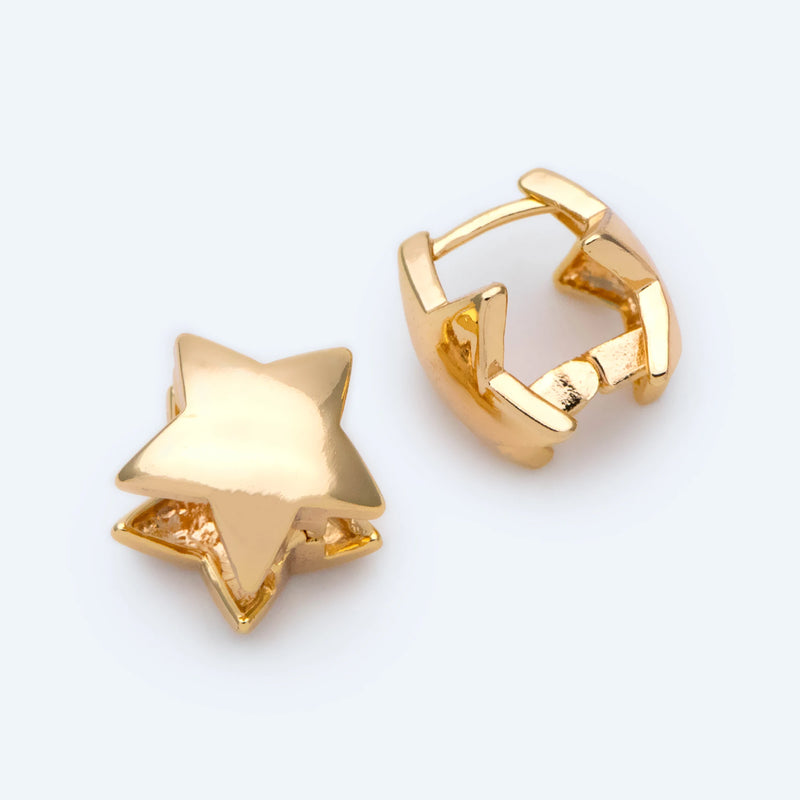 10pcs Star Leverback Ear Hooks 15mm, Brass, Earring Component Hooks