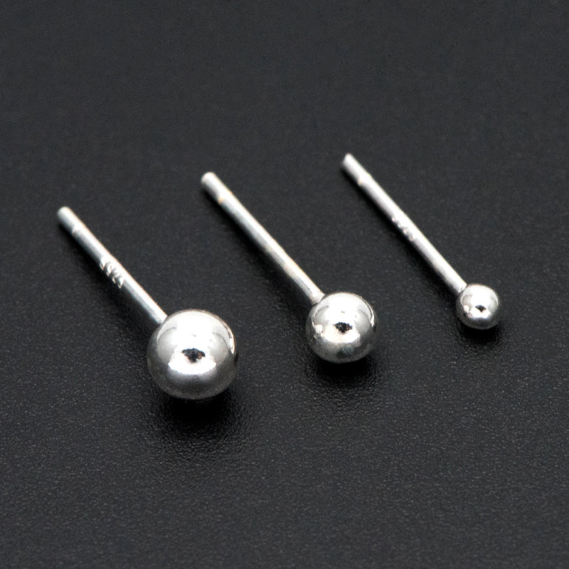 10pcs Sterling Silver Ball Ear Post, .925 Silver Earring Post
