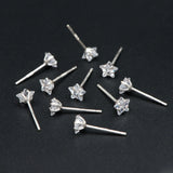 Sterling Silver Star Stud Earrings, CZ Ear Findings