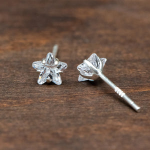Sterling Silver Star Stud Earrings, CZ Ear Findings