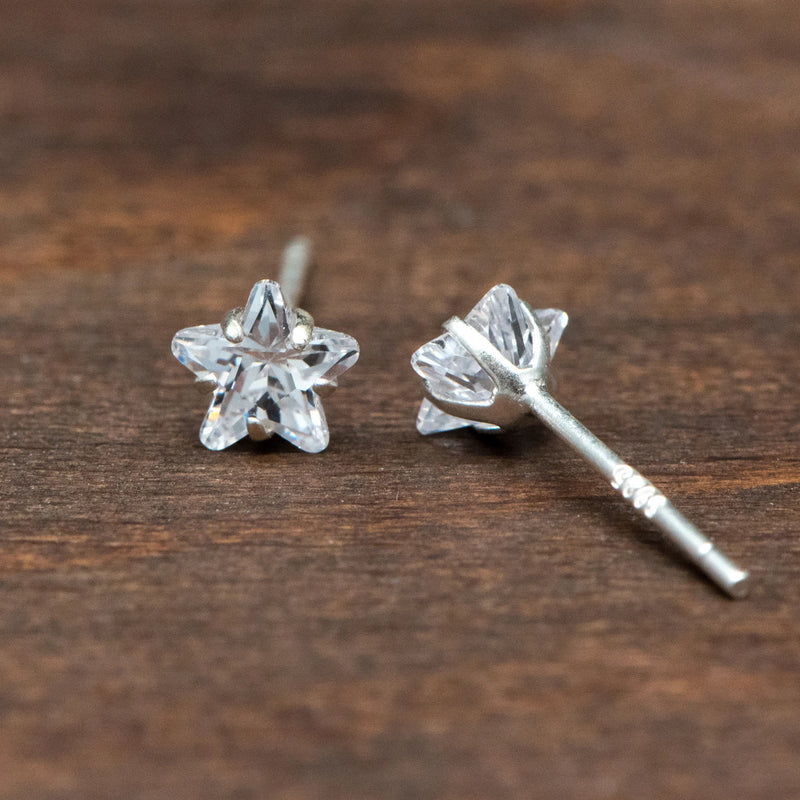 Sterling Silver Star Stud Earrings, CZ Ear Findings