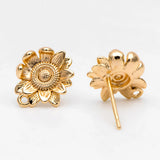 10pcs Sunflower Earring Posts Plated Brass Floral Stud Earring with Loop