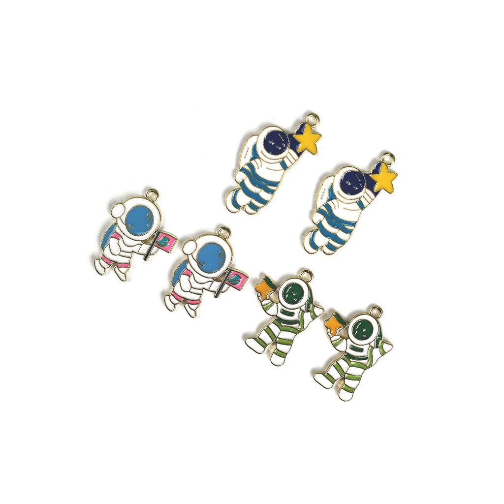 10pcs Walking Astronauts Charms DIY Metal Enamel Pendants for Jewelry Making