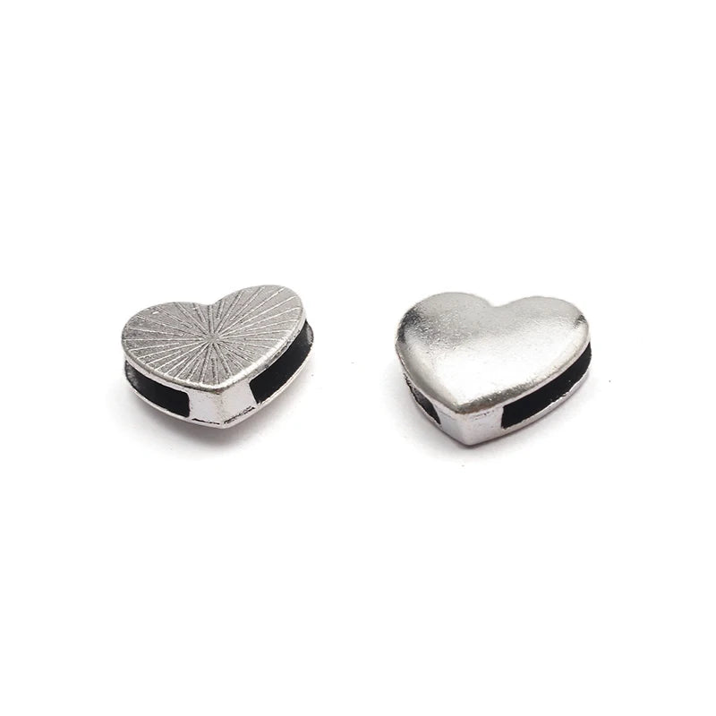 10pcs Heart Charms Slider Beads for Flat Leather Cord Bracelet
