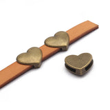 10pcs Heart Charms Slider Beads for Flat Leather Cord Bracelet