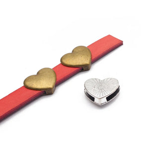 10pcs Heart Charms Slider Beads for Flat Leather Cord Bracelet