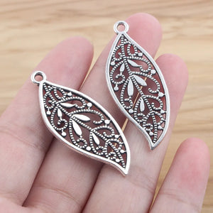 10pcs Filigree Hollow Leaf Charms Pendant Necklace Jewelry Findings