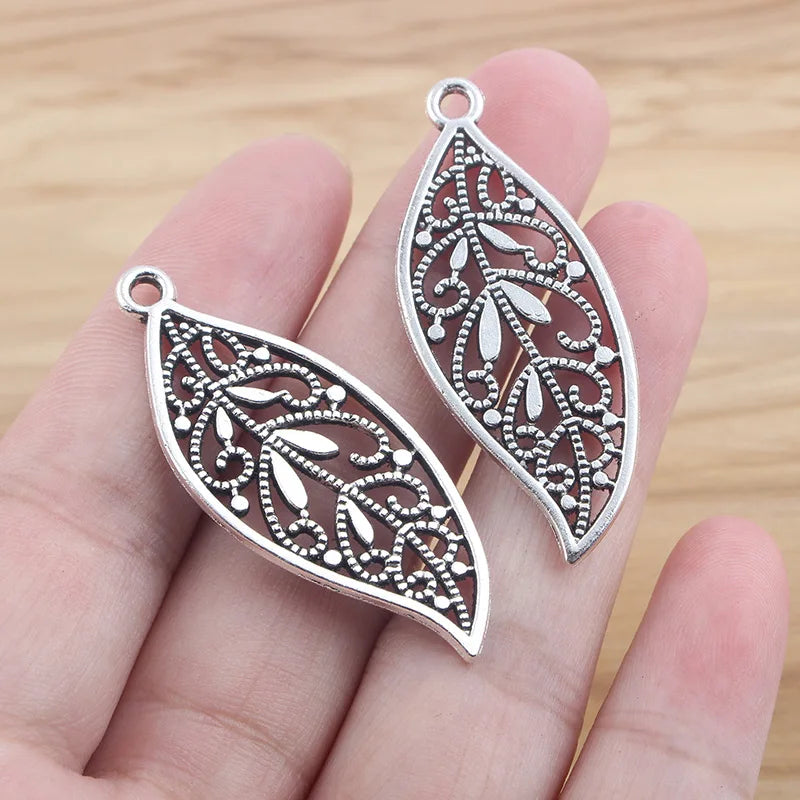 10pcs Filigree Hollow Leaf Charms Pendant Necklace Jewelry Findings