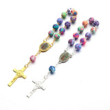 Colorized Beads Catholic Rosary Bracelet Women Religious Jesus Crucifix
