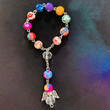 Colorized Beads Catholic Rosary Bracelet Women Religious Jesus Crucifix