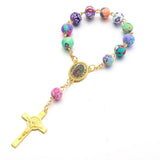 Colorized Beads Catholic Rosary Bracelet Women Religious Jesus Crucifix