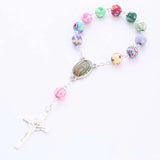 Colorized Beads Catholic Rosary Bracelet Women Religious Jesus Crucifix