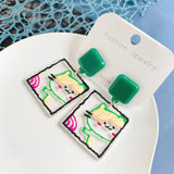 10pcs Square Cat Arylic Pendant Charms for Jewelry Making DIY