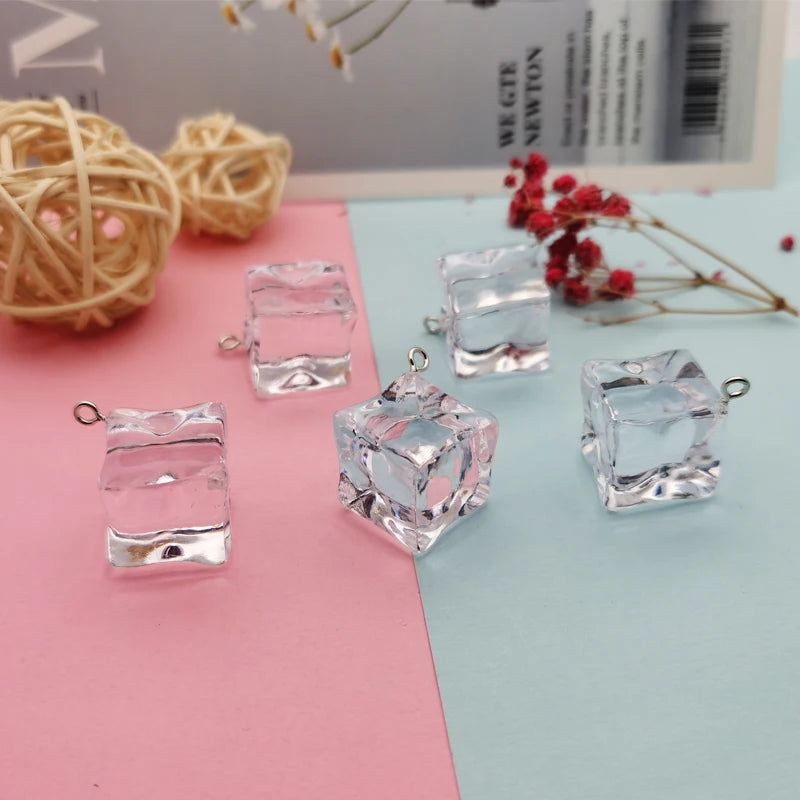10pcs Ice Cube Resin Pendants 3D Ice Charms For Jewelry Earring Keychain