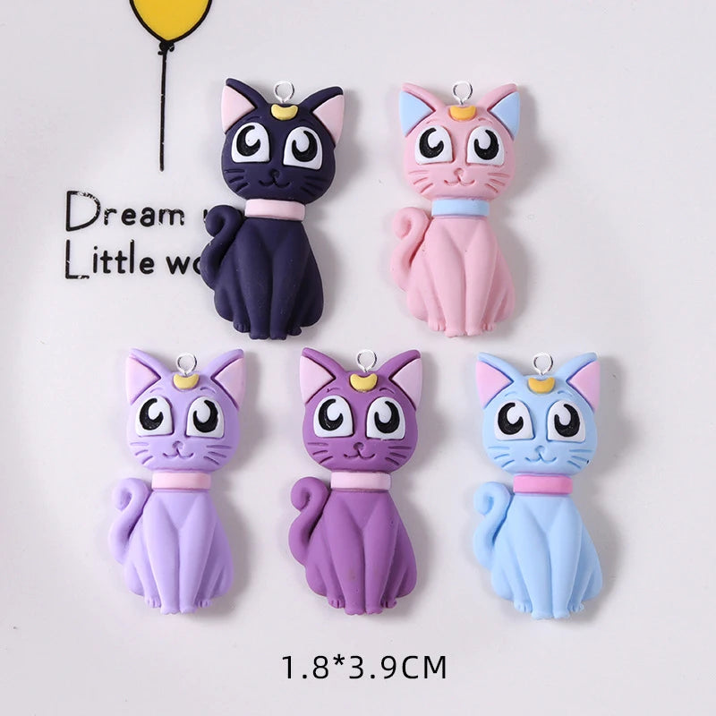10pcs Moon Crescent Cat Charms Resin Animals Pendant Jewelry Findings