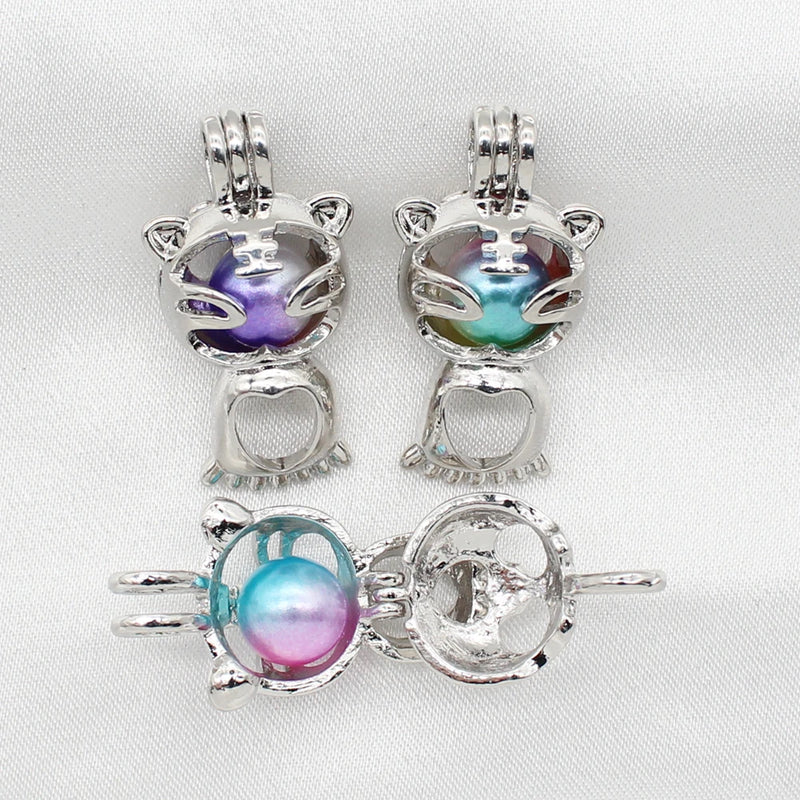 10pcs Tiger Pearl Cage Silver Plated Essential Oil Diffuser Bead Cage