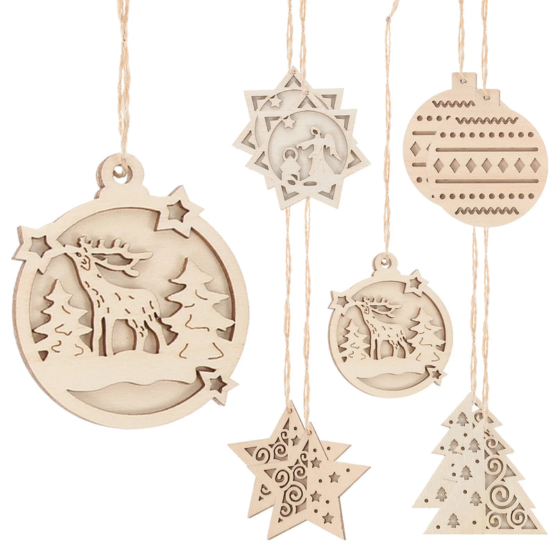 10pcs Unfinished Wood Christmas Cutouts Xmas Decor DIY Accessories