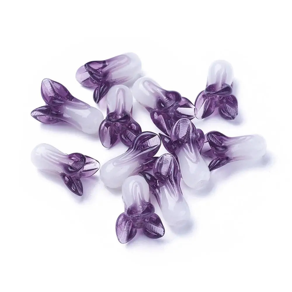 10pcs Two Tone Cabbage Shape Lampwork Beads for DIY Jewelry