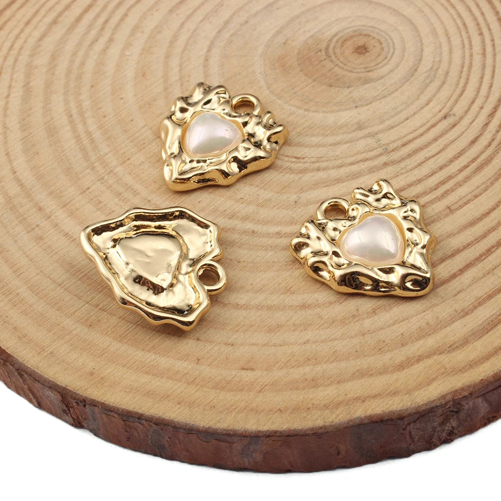 10pcs Vintage Heart Inlaid Pearl Charm Pendant Jewelry Accessories