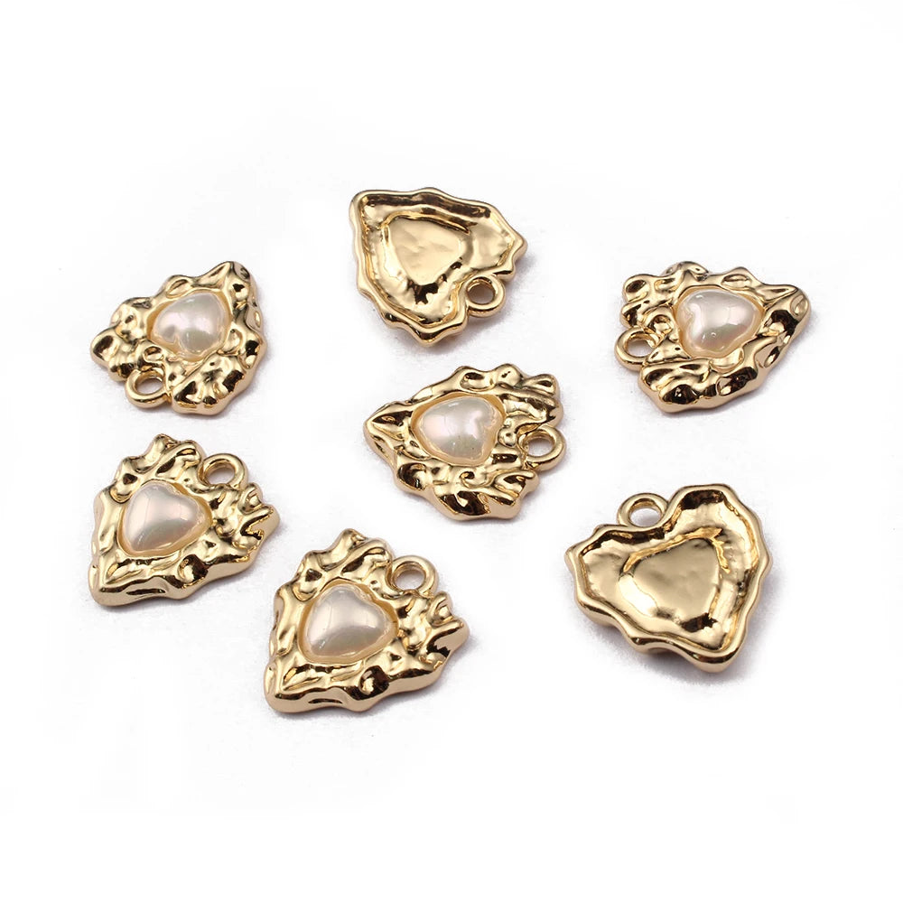 10pcs Vintage Heart Inlaid Pearl Charm Pendant Jewelry Accessories