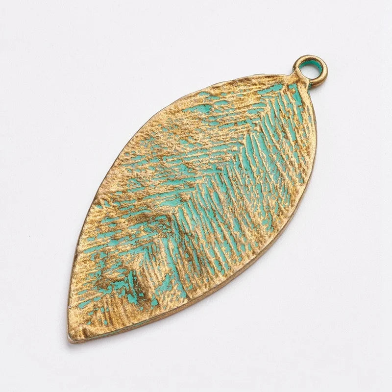 10pcs Vintage Leaf Charm Pendant Antique Bronze&Green Leaves for Jewelry Making