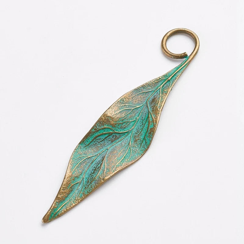 10pcs Vintage Leaf Charm Pendant Antique Bronze&Green Leaves for Jewelry Making