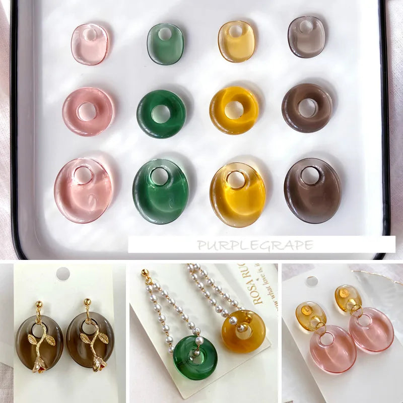 10pcs Vintage Resin Ear Stud Translucent Ring Pendant DIY Earrings