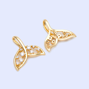 10pcs CZ Paved Mermaid Tail Charms, Whale Tail 18mm
