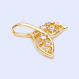 10pcs CZ Paved Mermaid Tail Charms, Whale Tail 18mm