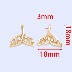 10pcs CZ Paved Mermaid Tail Charms, Whale Tail 18mm