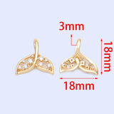 10pcs CZ Paved Mermaid Tail Charms, Whale Tail 18mm