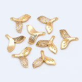 10pcs Whale Tail Charms, Brass, CZ Micro Paved Pendants for Jewelry DIY