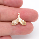 10pcs Whale Tail Charms, Brass, CZ Micro Paved Pendants for Jewelry DIY